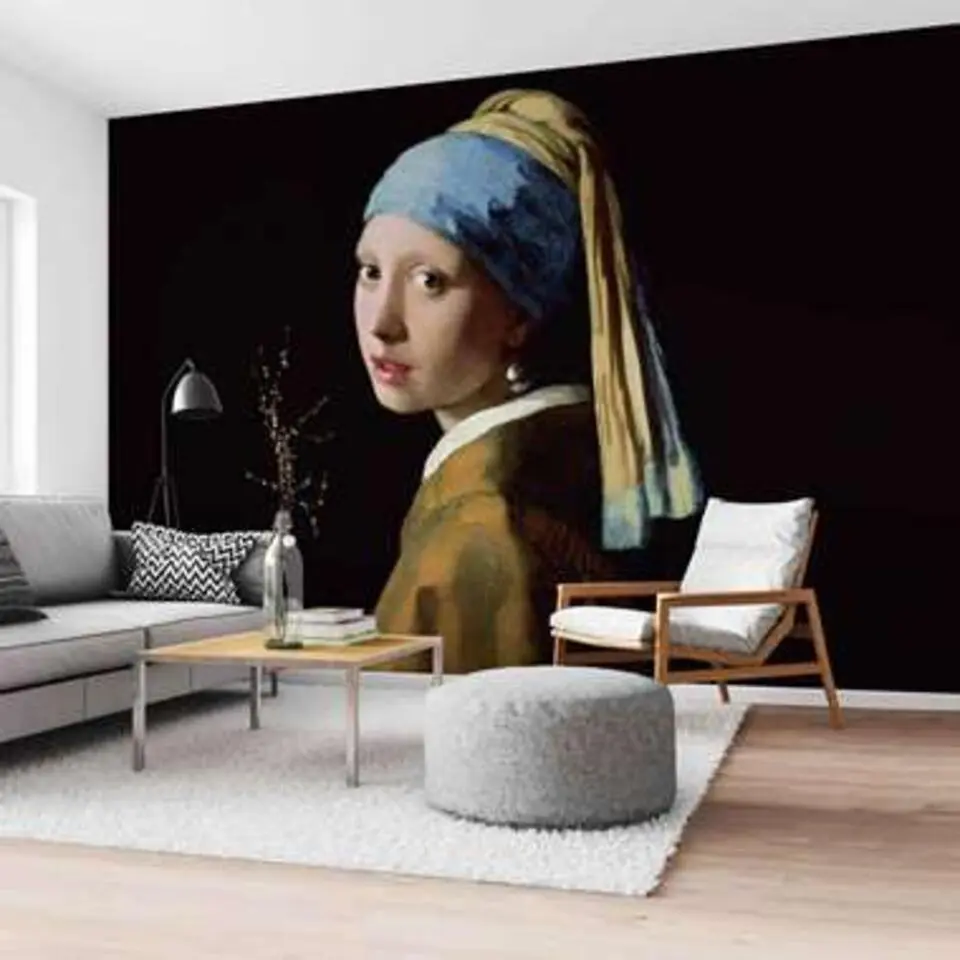 Fotobehang Vermeer Meisje met de parel - 260x384cm - Zwart