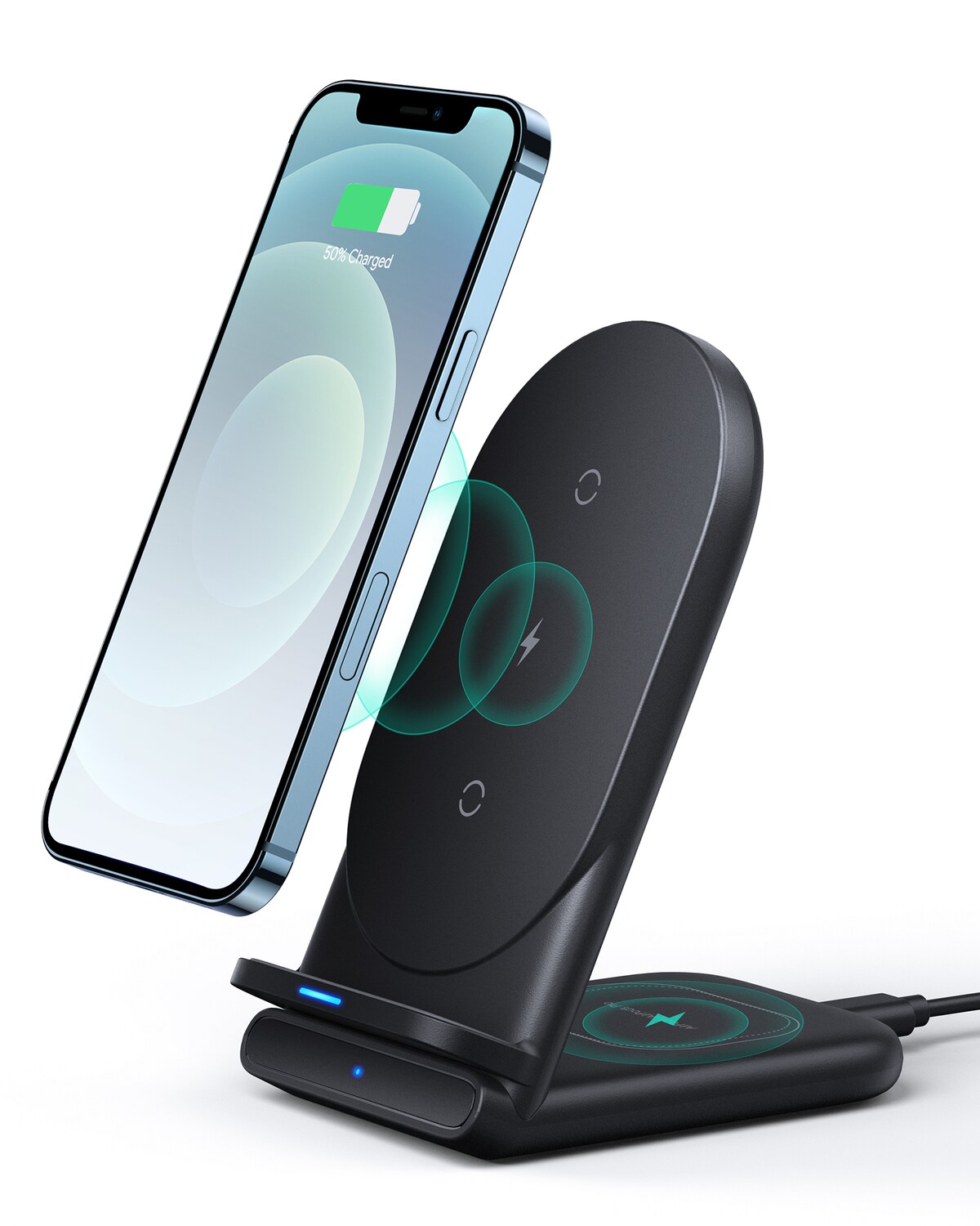AUKEY LC-A2-Bla Aircore Series 2-in-1 Wireless Charging Stand, schwarz Drahtloses Ladegerät Qi