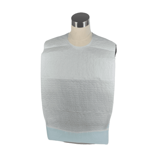 Bavoir Paredes ouate 18g/m² et PE 14µm à adhésifs poche bleu 38x 65cm