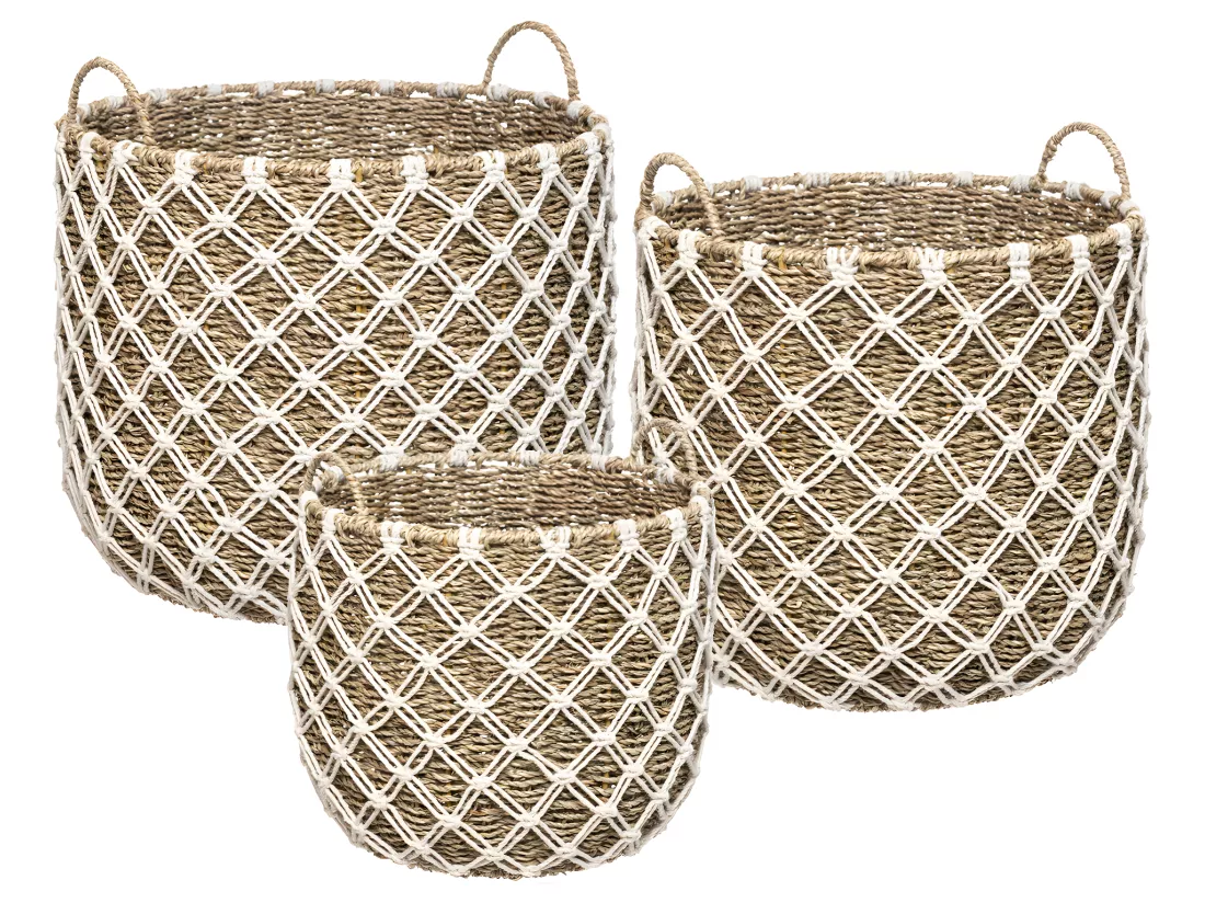 Set de 3 Paniers de rangement en Macramé et Roseau naturel