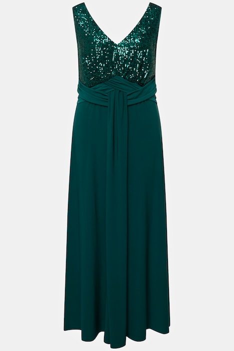 Abendkleid, Pailletten, V-Ausschnitt, ärmellos