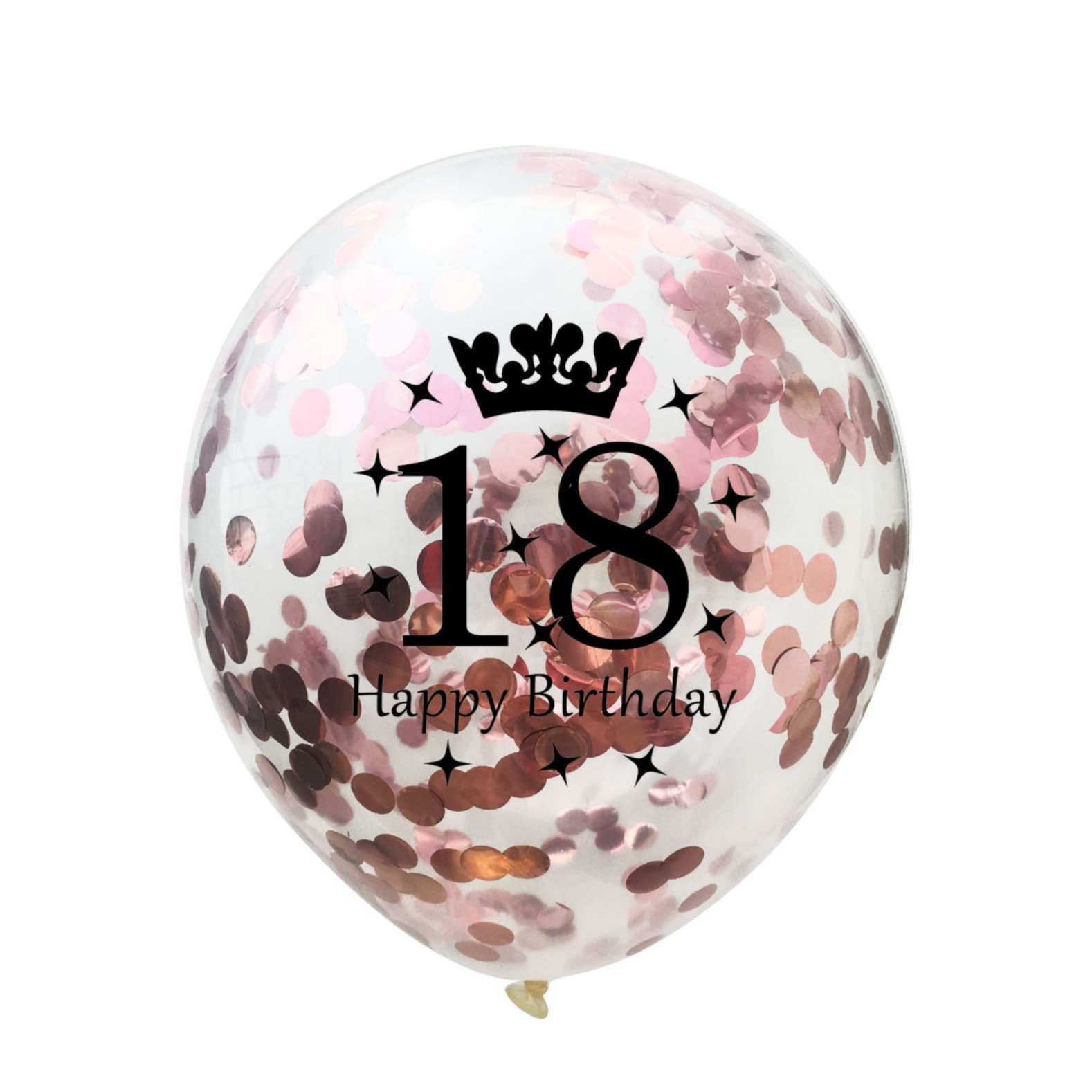 (5er Set) Ø30cm Party Deko Ballons Latex Luftballons 18 Happy Birthday mit Konfetti - Roségold / Transparent