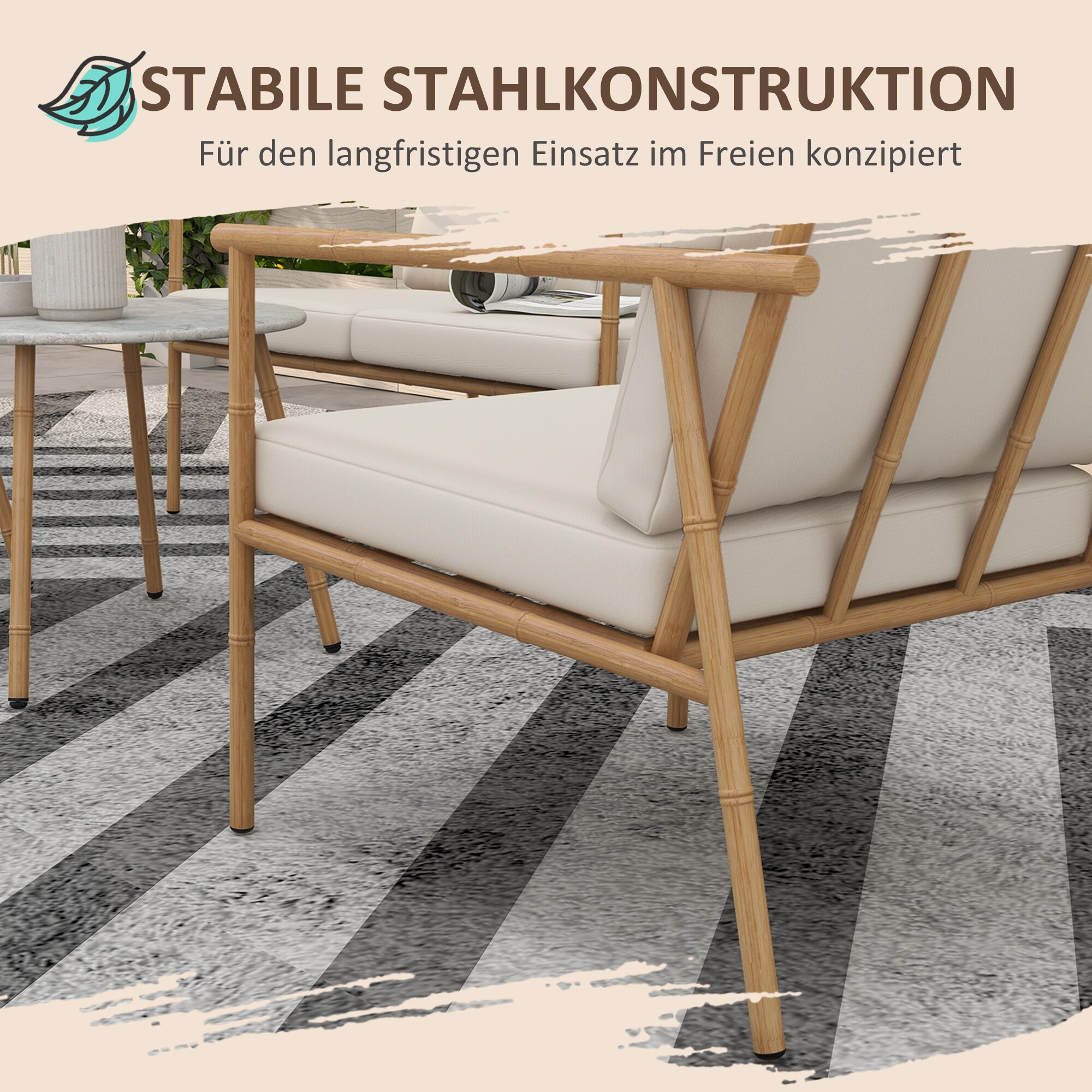 Outsunny Sitzgruppe mit Sitzkissen weiß 122L x 78B x 83H cm