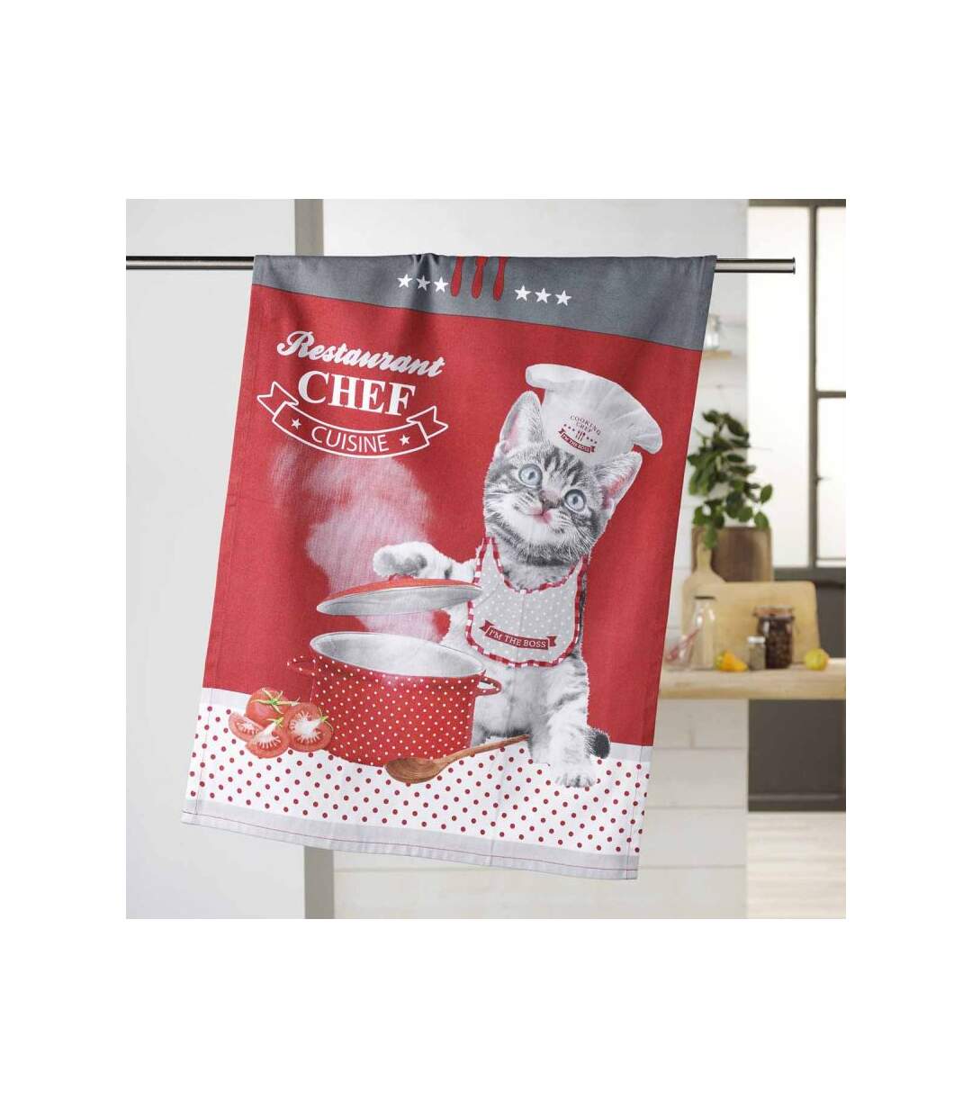 Torchon de Cuisine Chatouille 50x70cm Rouge