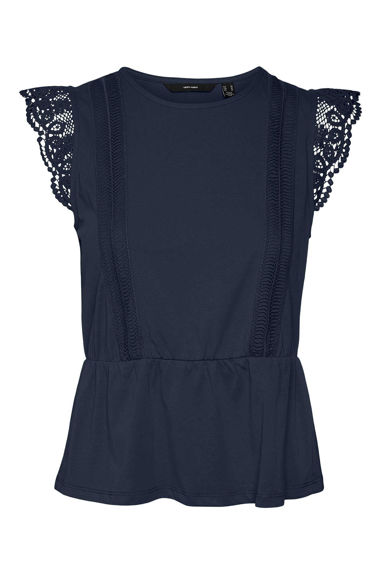 Blusa sem mangas com detalhes em renda - Azul marinho