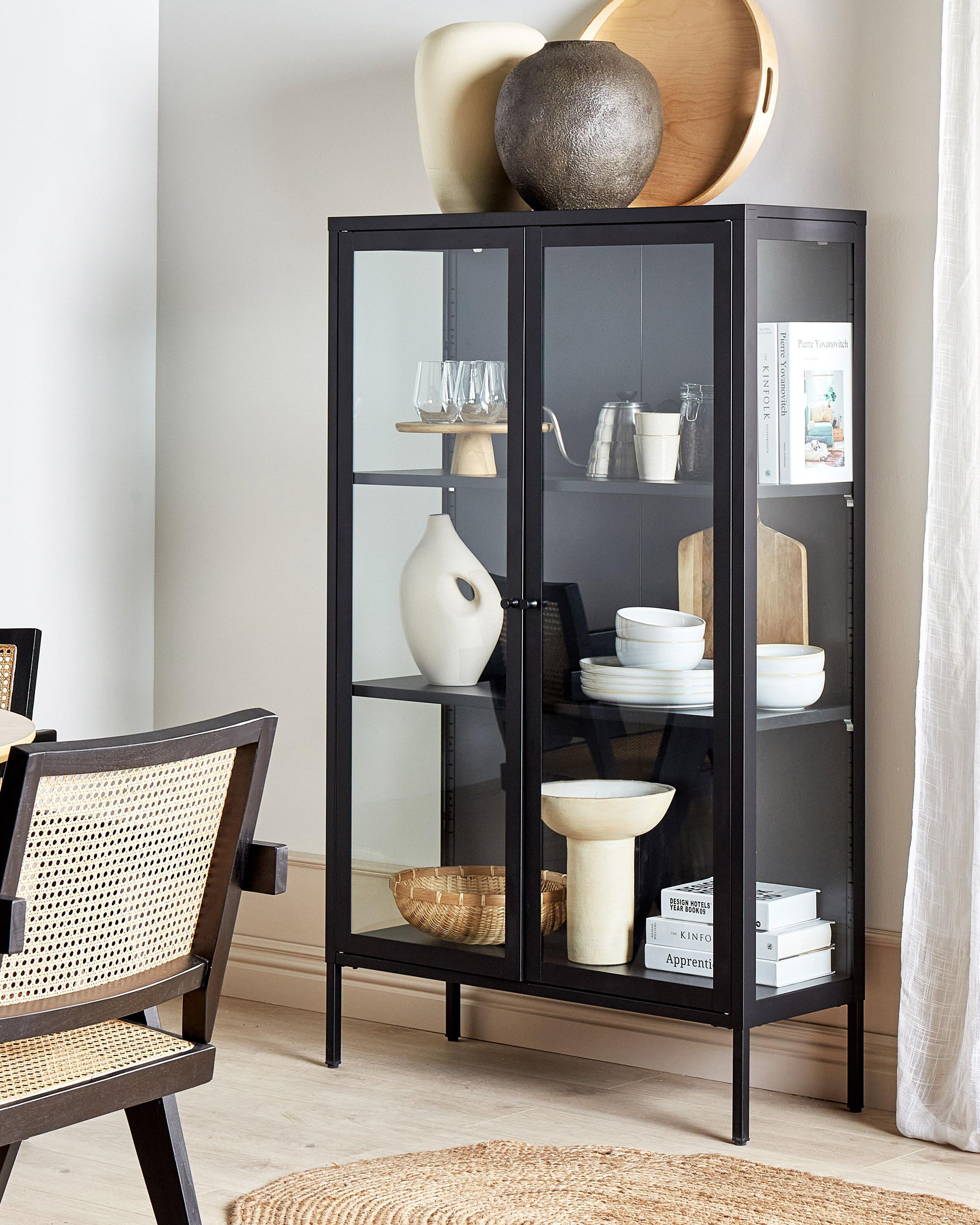 Glazen vitrinekast NASH Metaal 90 cm Zwart