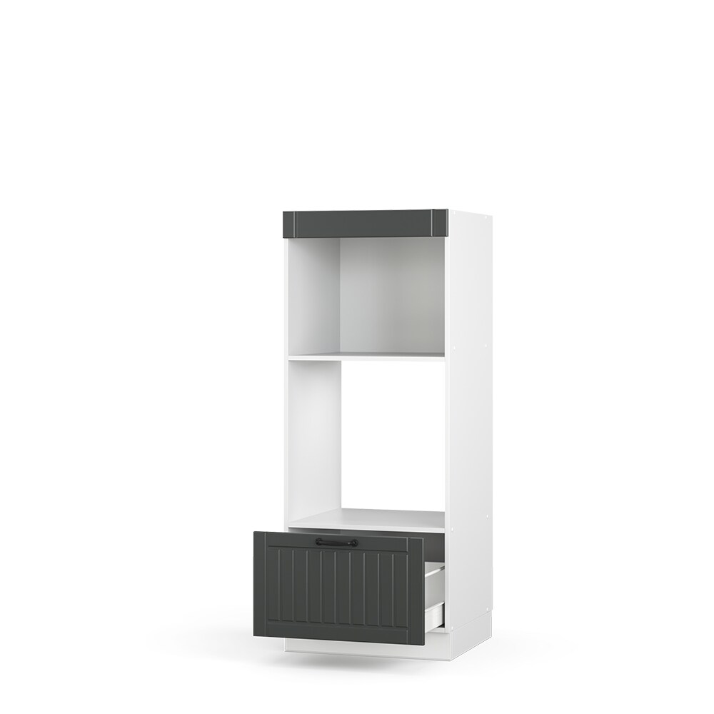 Vicco Mikrowellenumbauschrank Küchenschrank Küchenmöbel Fame-Line Landhaus Weiß Dunkelgrau 60 cm Gold Küche Einbauküche Blende Hochschrank Schublade Mikrowelle Backofen Küchenzeile