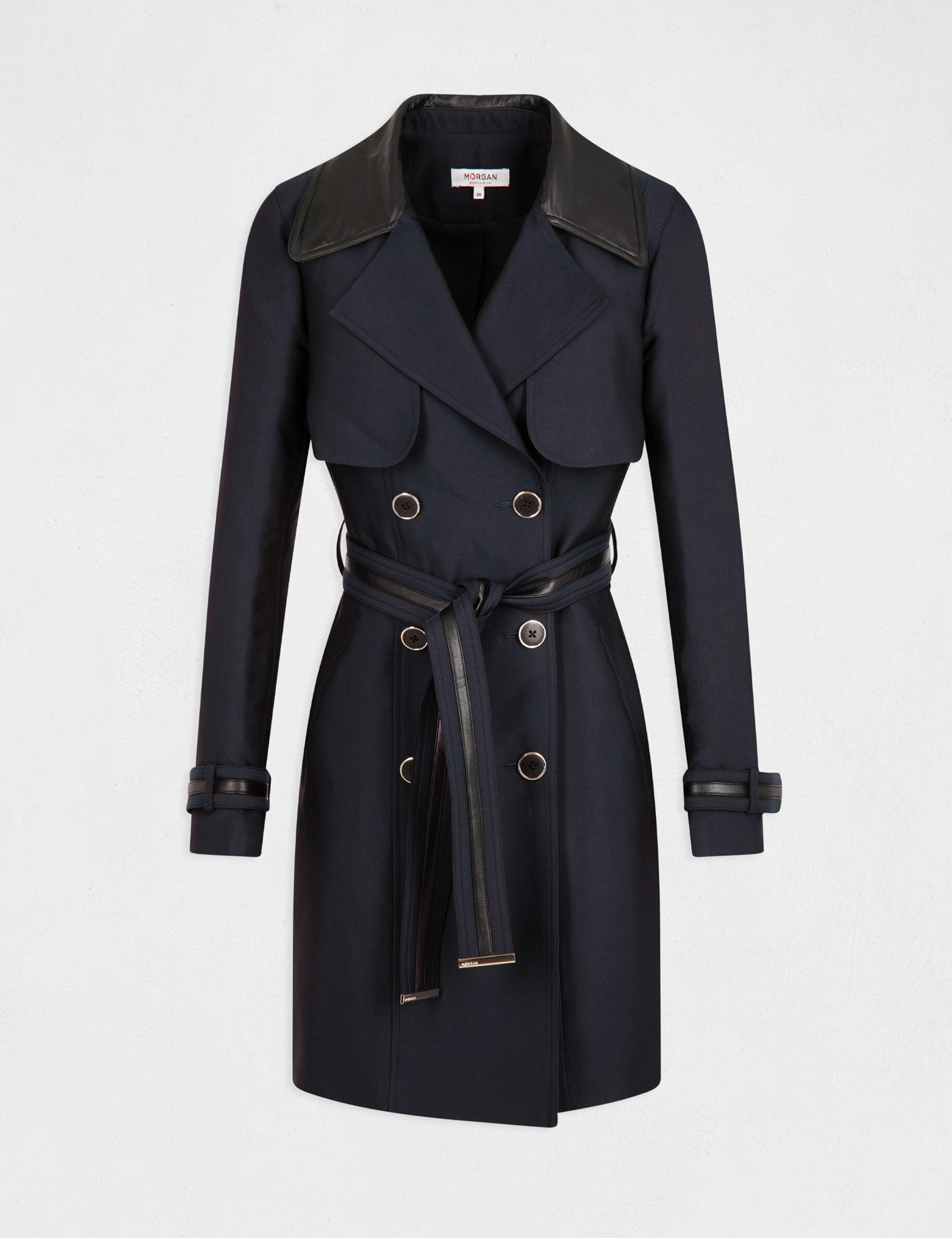 Trench droit ceinturé marine femme - marine