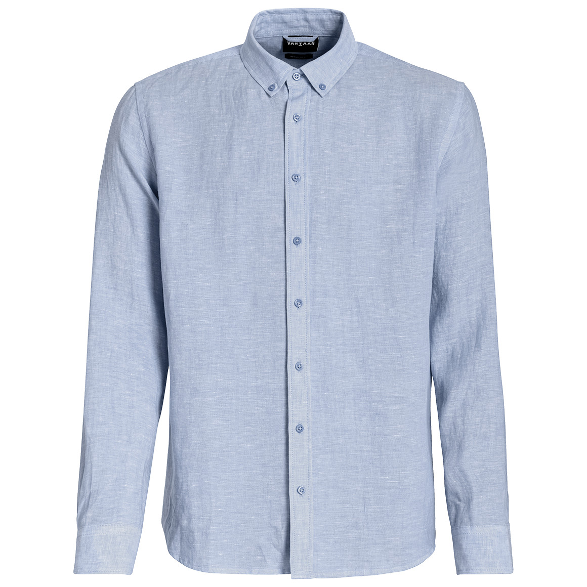 VanVaan Herren Leinen-Hemd mit Button-Down-Kragen blau