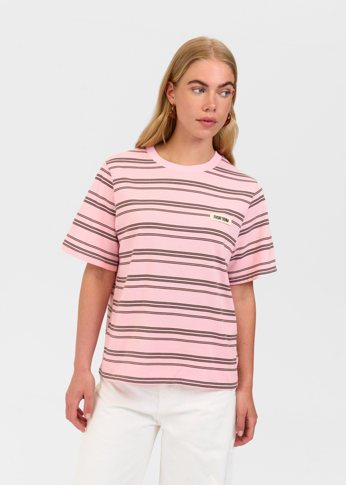 Friday Denim striped t-shirt lichtroze