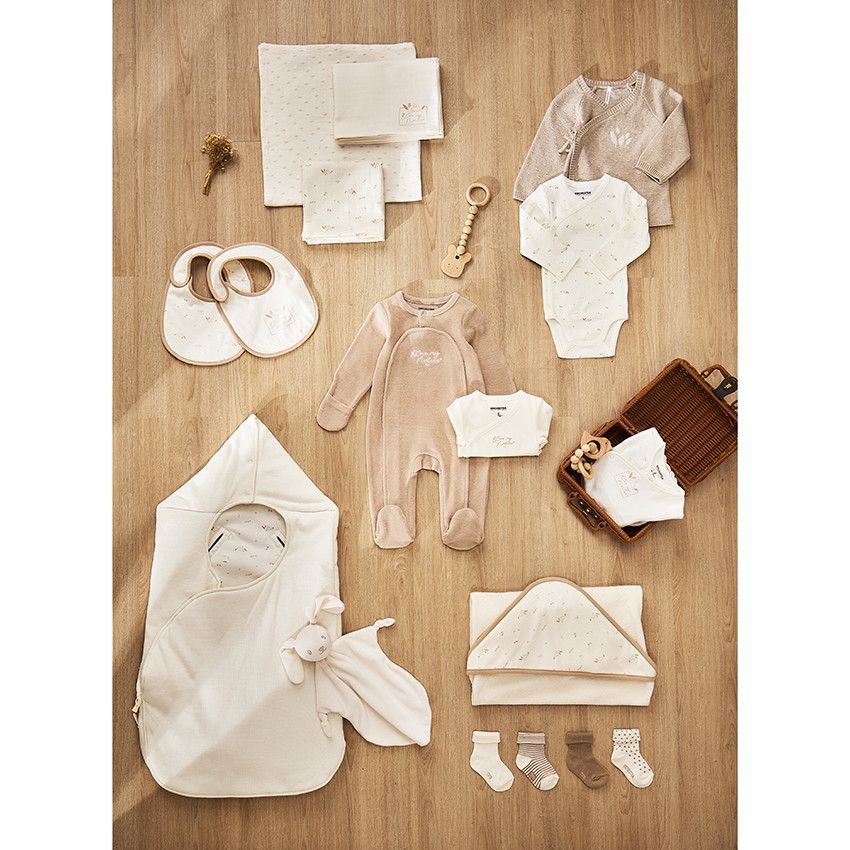 Cape de bain à capuche en éponge pour bébé - Ecru