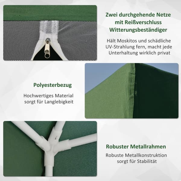 Hagepaviljong paviljong telt partytelt værbestandig telt med myggnett metall + polyester grønn 3 x 3 m