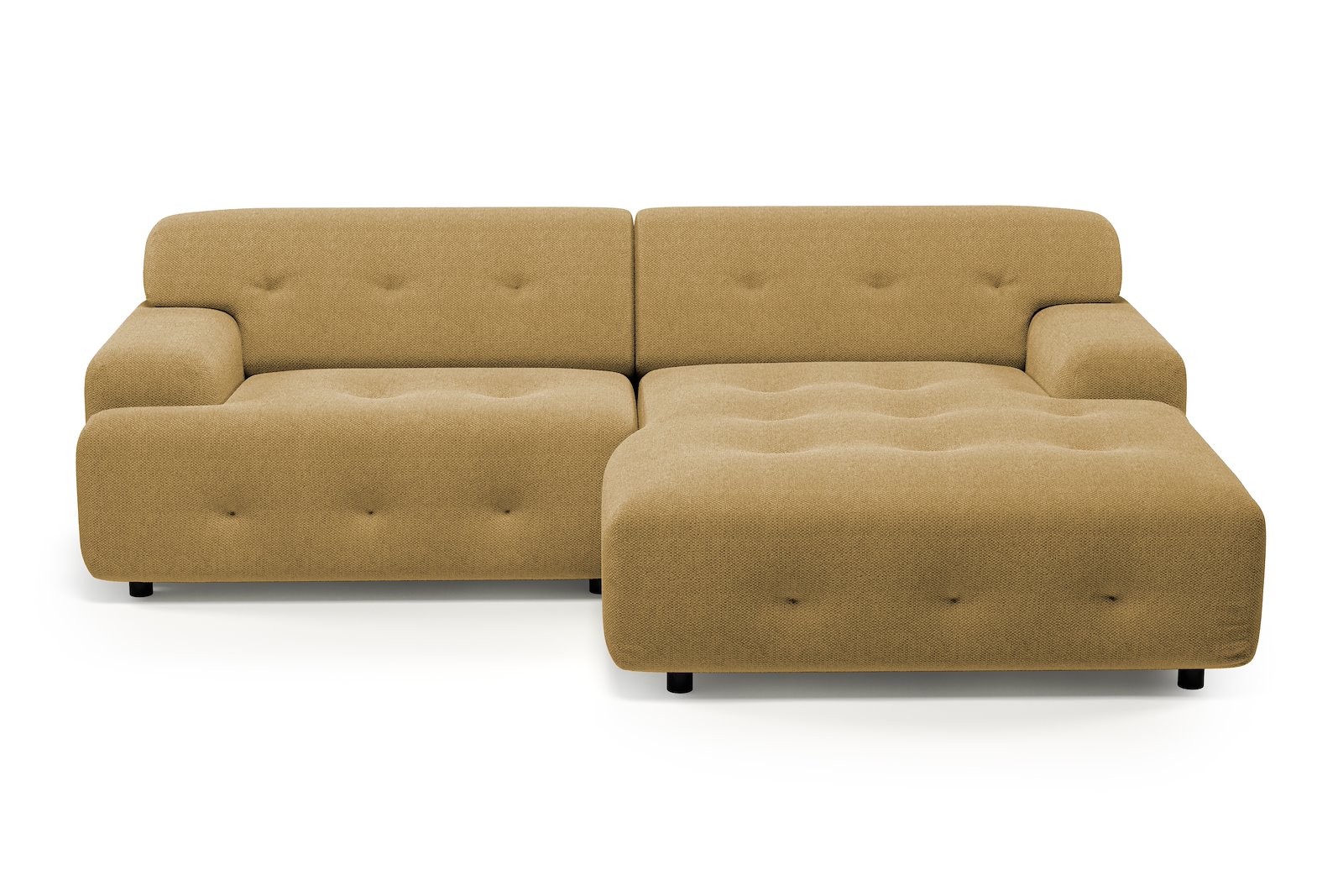 Bob sofa 1,5-seter med sjeselong høyre. Tekstil Mito 170 Mustard med sorte ben.