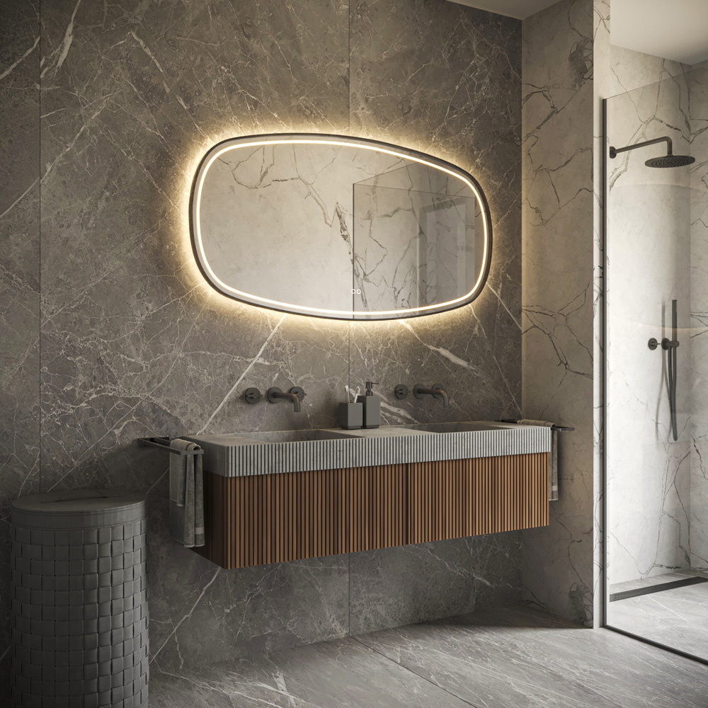 Hipp Design Phantom Deens ovale spiegel met verlichting en verwarming 100x65cm zwart