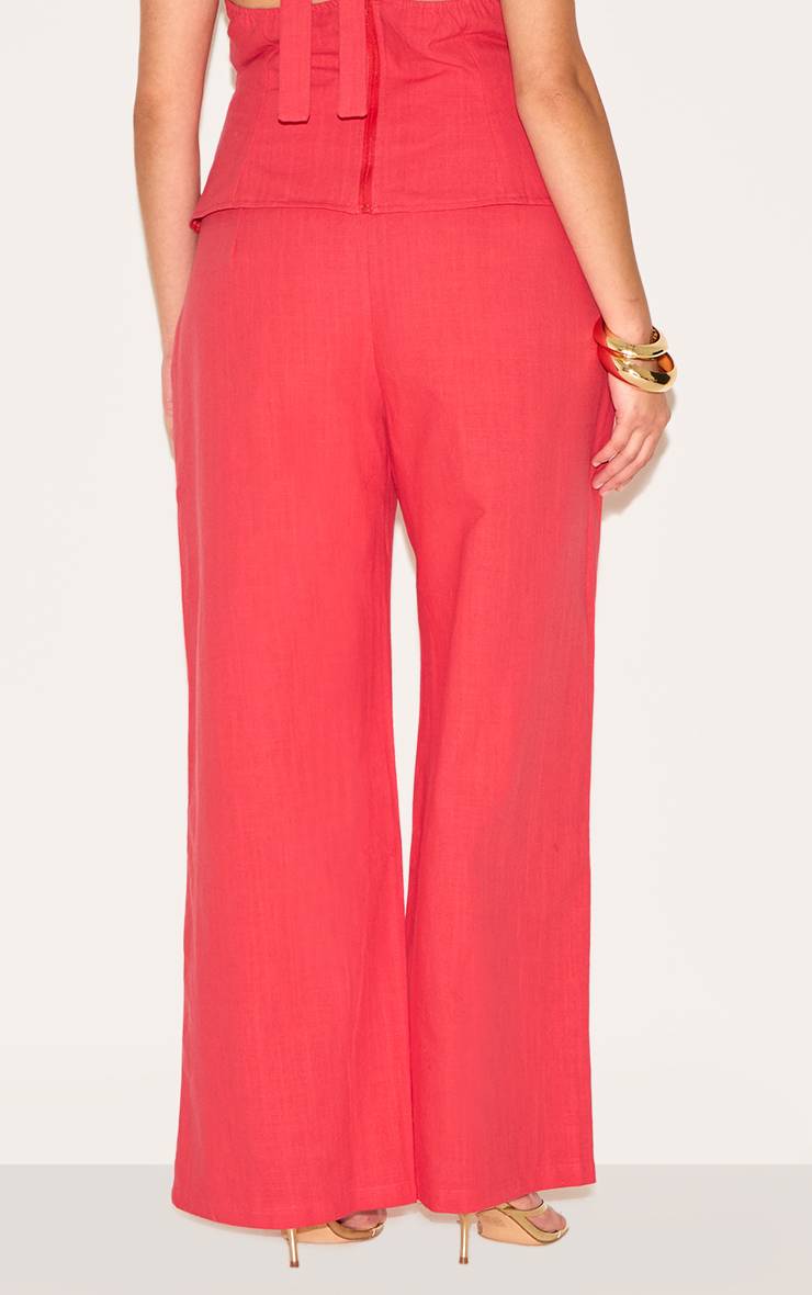 Rouge Ensemble Coordonné Pantalon En Lin À Plis Piqués Grande Taille