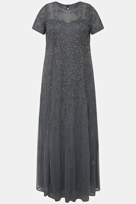 Meshkleid, Perlenstickerei, Rundhals, Halbarm