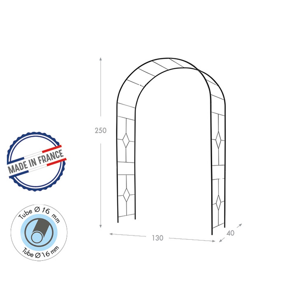 Arche basics tube rond 16 vitrail - 130x40x250 cm - noir