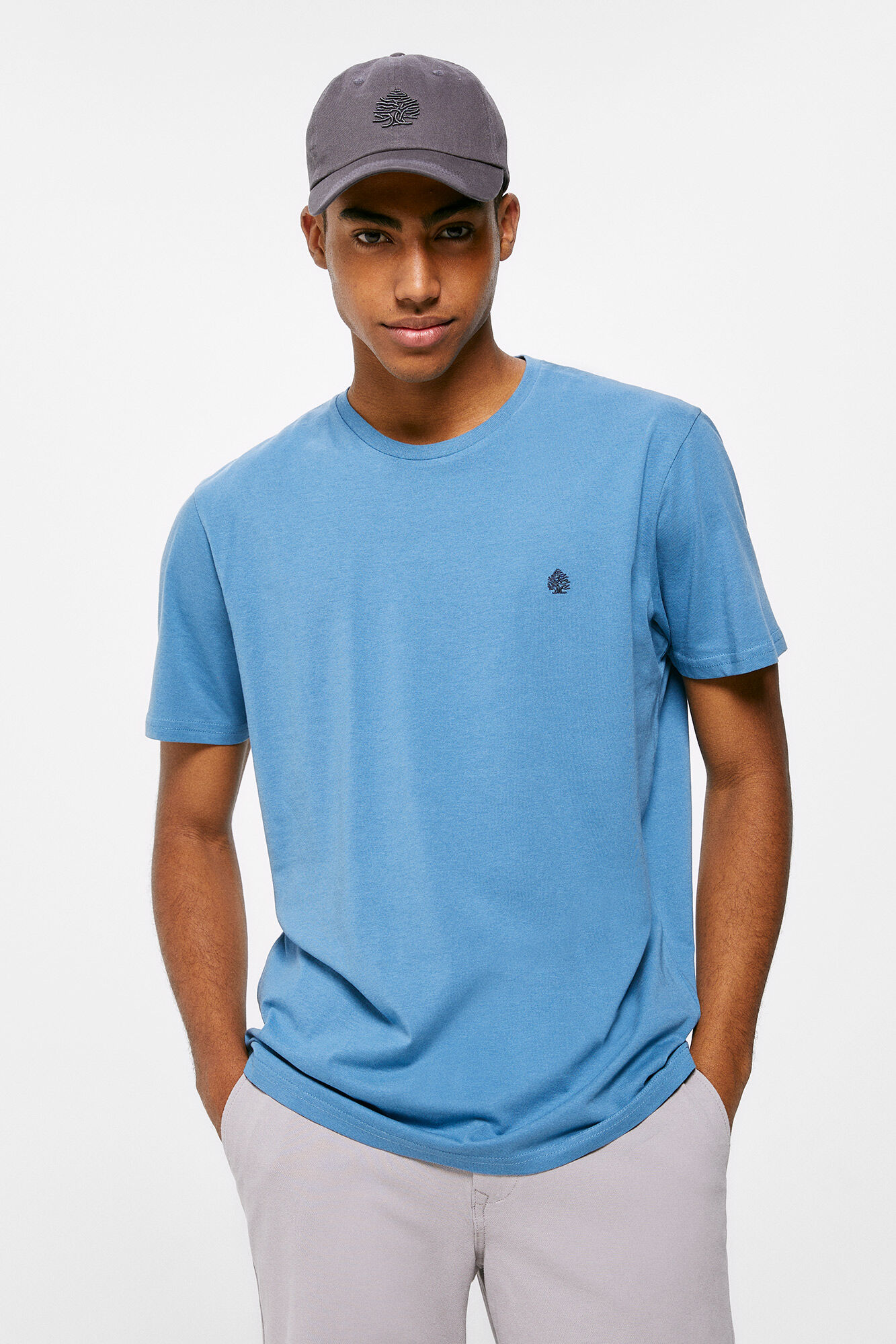 Camiseta básica com estampa de árvore - azul médio