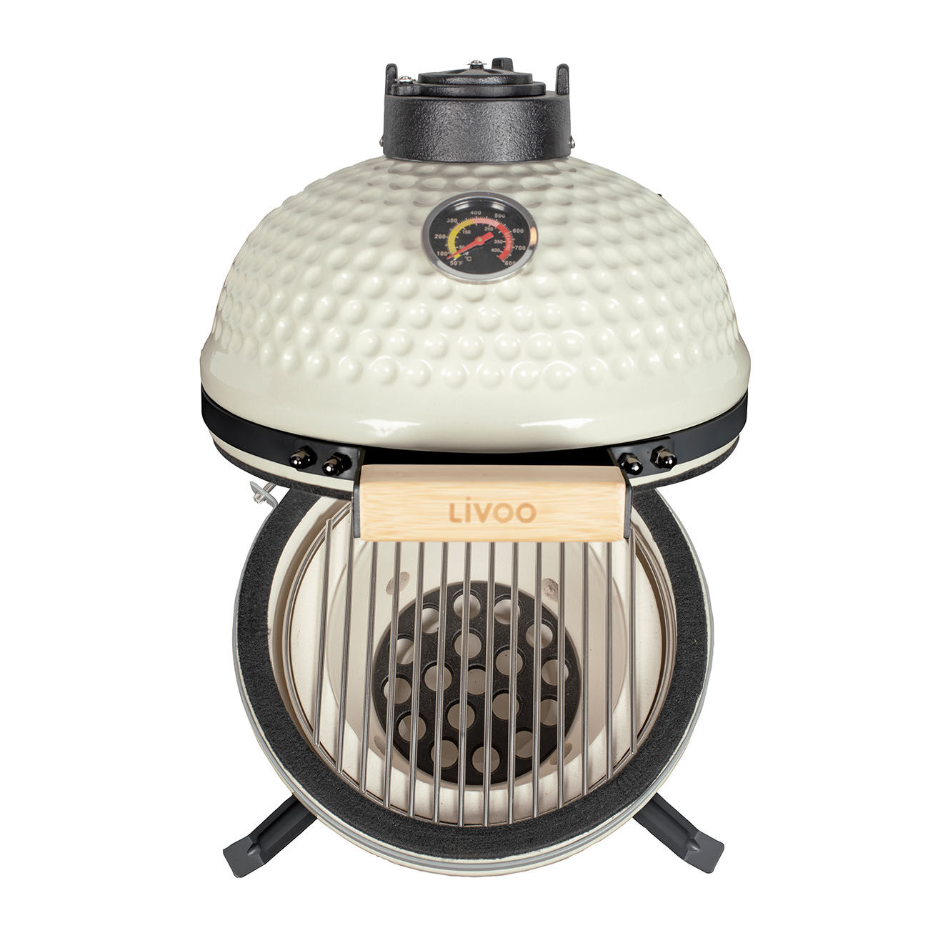 Livoo Barbecue céramique Kamado écru - 35x40.5x55 cm