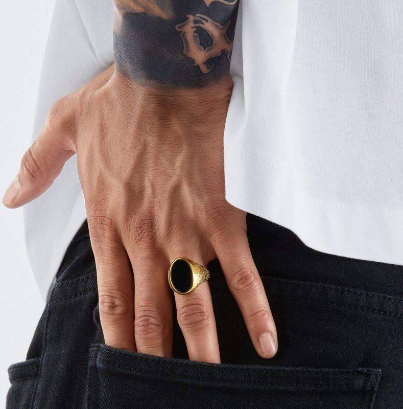 Ring - Geel Goud - Zilver - Zwarte Edelsteen