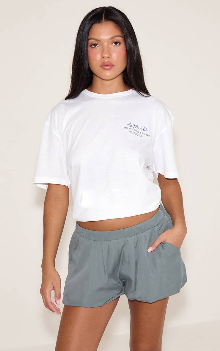 Gris Ardoise Short Bouffant En Peau De Pêche