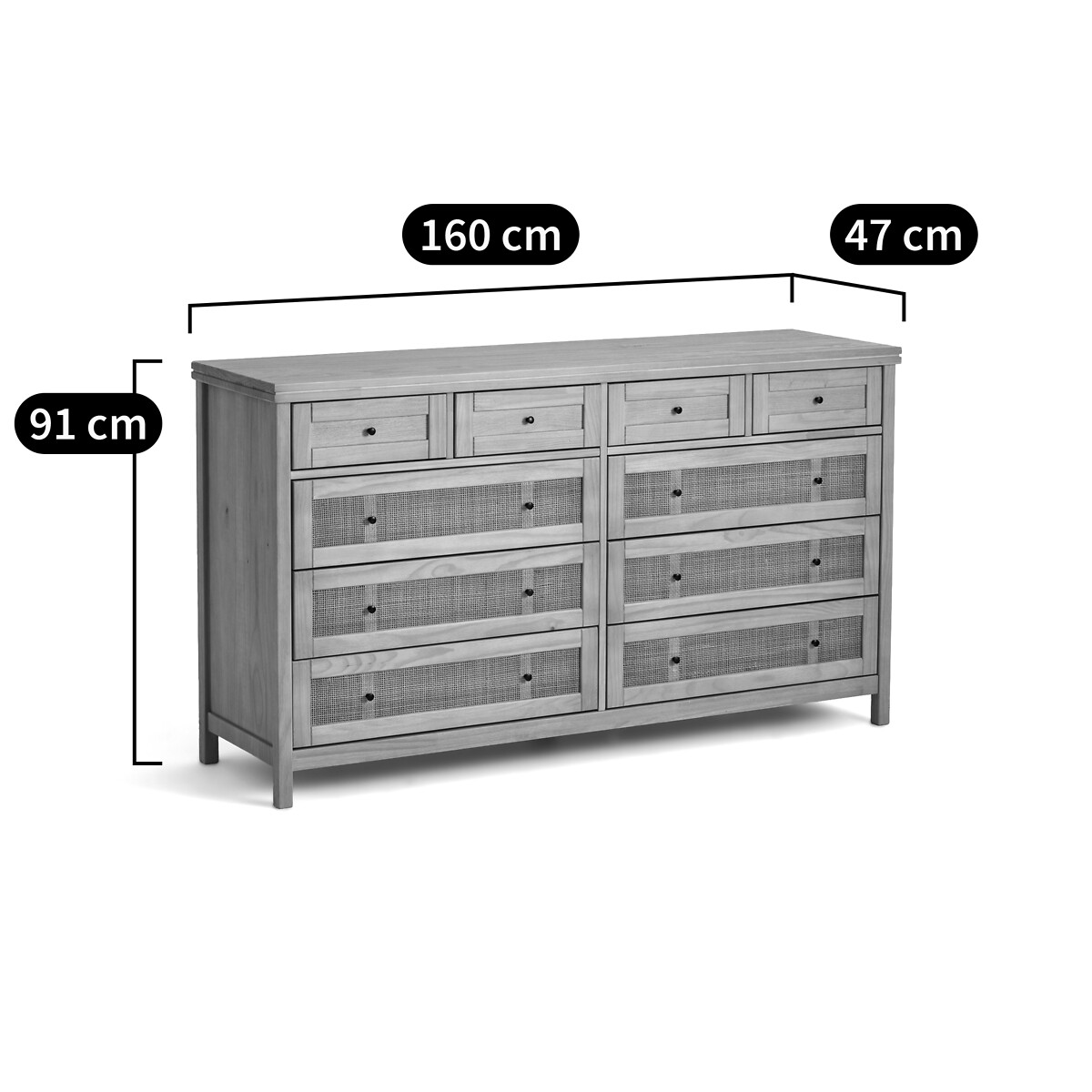 LA REDOUTE INTERIEURS<br>Cômoda de pinho maciço e rattan, 10 gavetas, Gabin