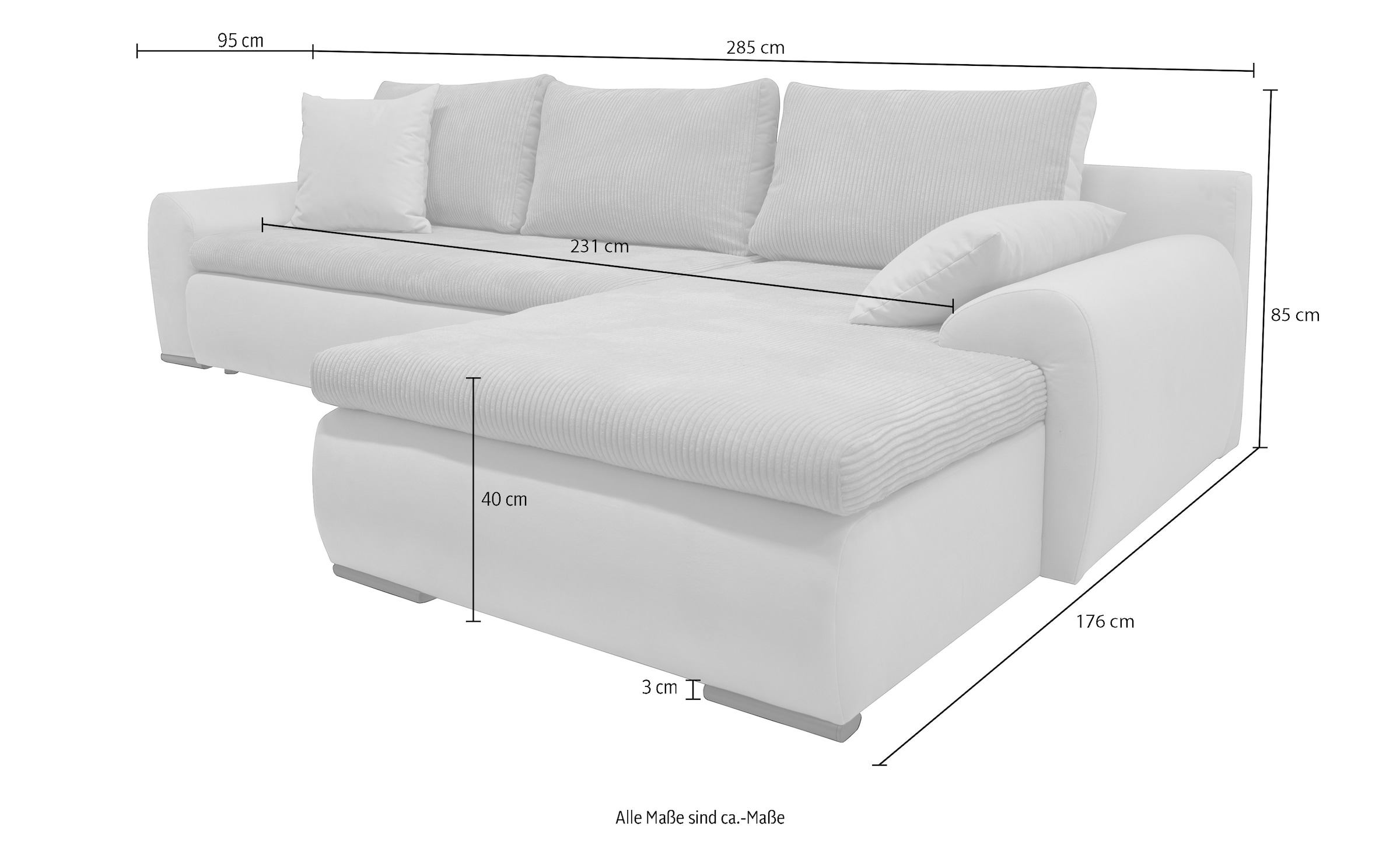 Home affaire Ecksofa »Win, L-Form,  Breite 285cm« optional mit Schlaffunktion und Bettkasten, dunkelgrün, Cord