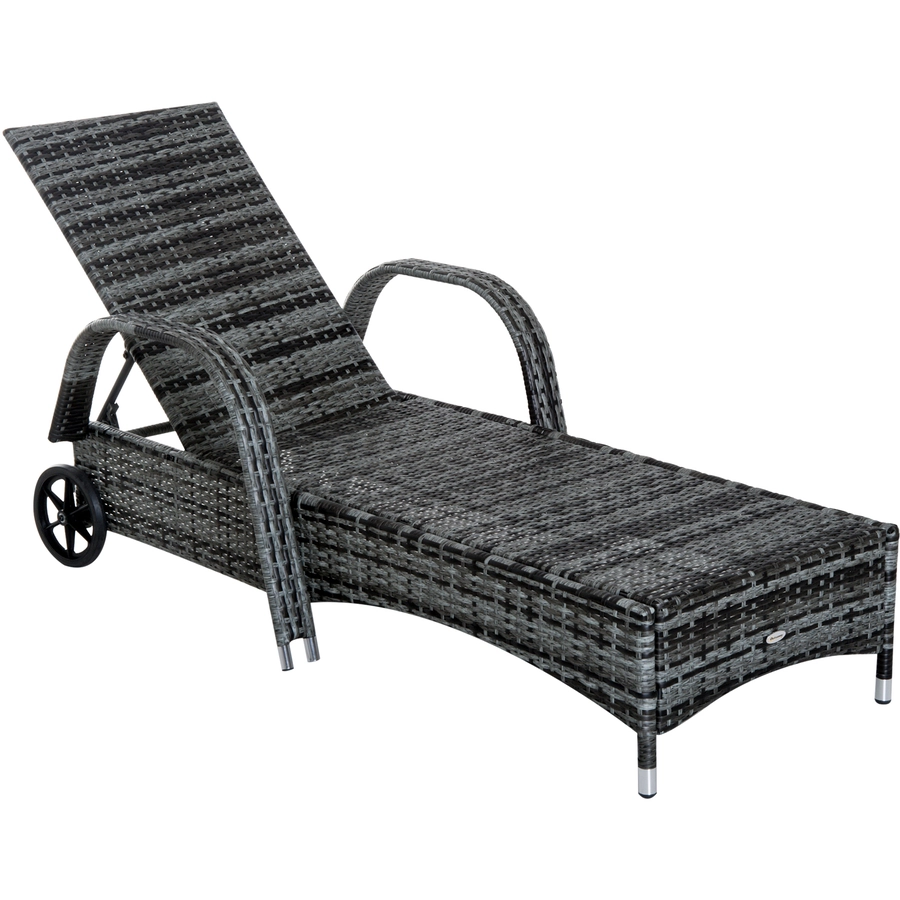 Outsunny Rattan-Gartenliege als 3-teiliges Set grau