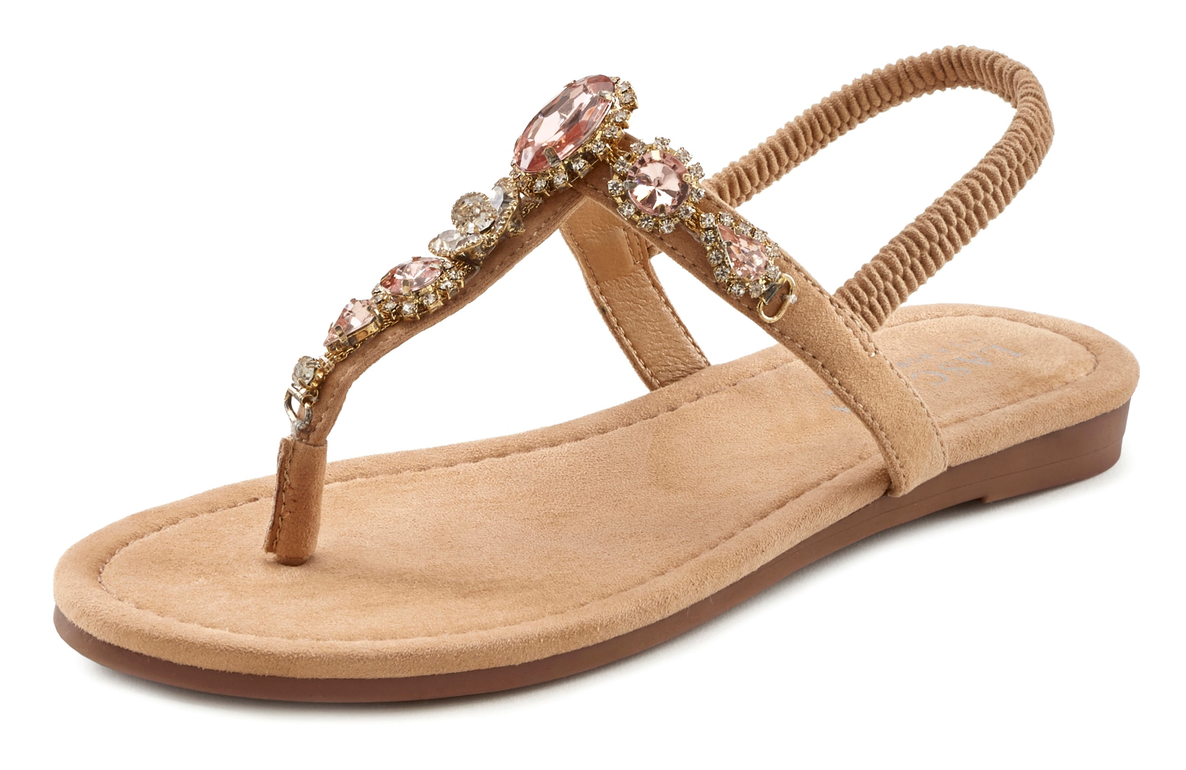 LASCANA Zehentrenner  Sandale, Pantolette mit Schmucksteinen VEGAN
