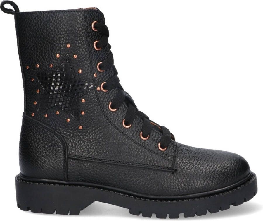 Braqeez Betty Boot Veterboots Laarzen Met Veters Meisjes Kids Zwart