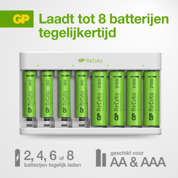 GP USB Batterijlader AA + AAA inc. Micro USB snoer en 4x AA + 4x AAA Batterijen