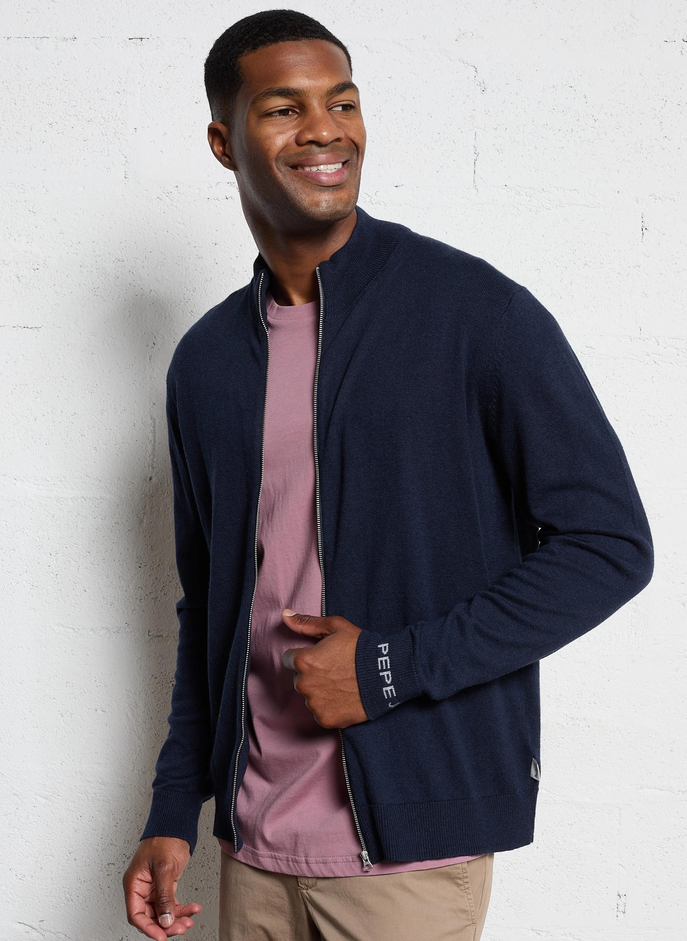 NEW ANDRE - Gilet col montant en coton mélangé | Bleu