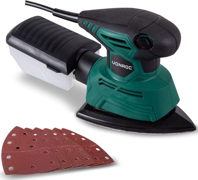 VONROC - Handpalmschuurmachine - Multifunctioneel - Puntvormige Schuurzool - Stofopvangbox