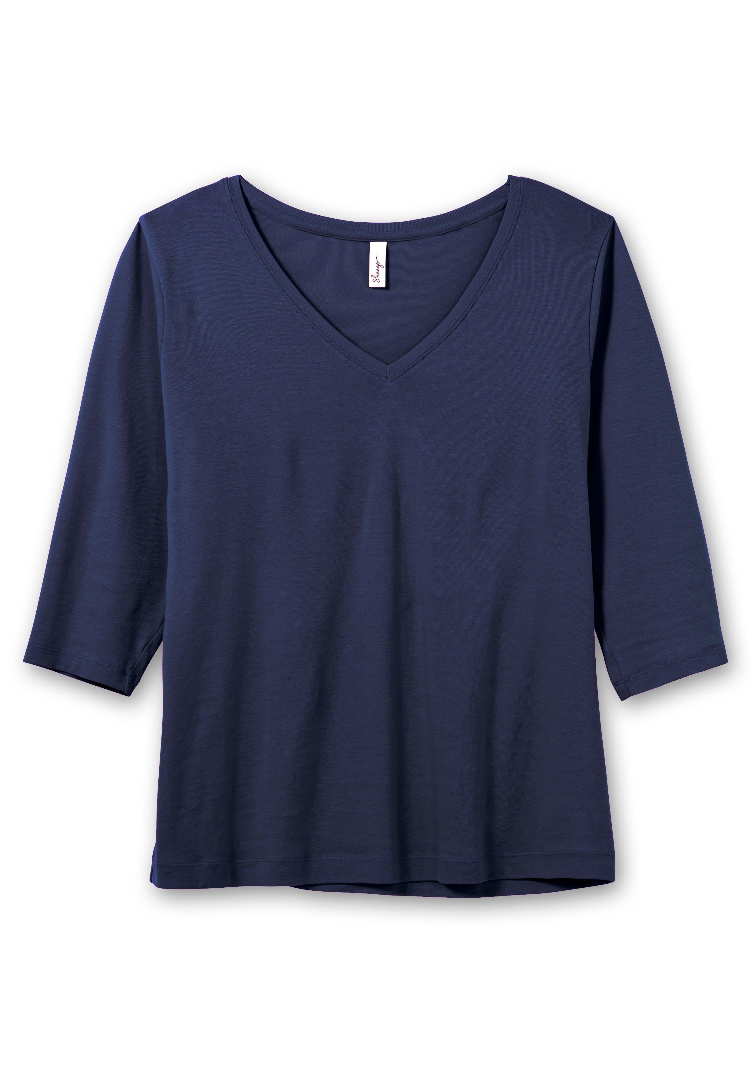 Shirt mit 3/4-Arm und V-Ausschnitt, in Rippqualität