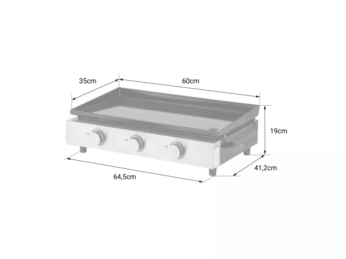 Plancha au gaz MÉRIDA 3 brûleurs 6 kW - HAPPY GARDEN