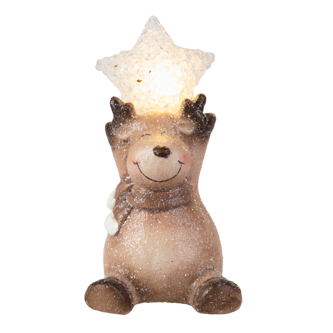 Rentier mit LED Stern - ca. 8,5 x 7,5 x 14 cm - 1 Stück