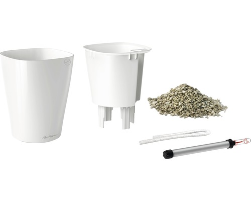 Lechuza Deltini kunststof bloempot, Ø 14 cm, H 18 cm, wit, inclusief zelfbewateringssysteem en waterniveau-indicator