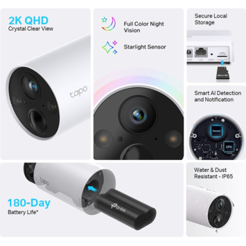 TP-Link Tapo TC420S1 beveiligingscamera voor buiten 2K QHD met batterij