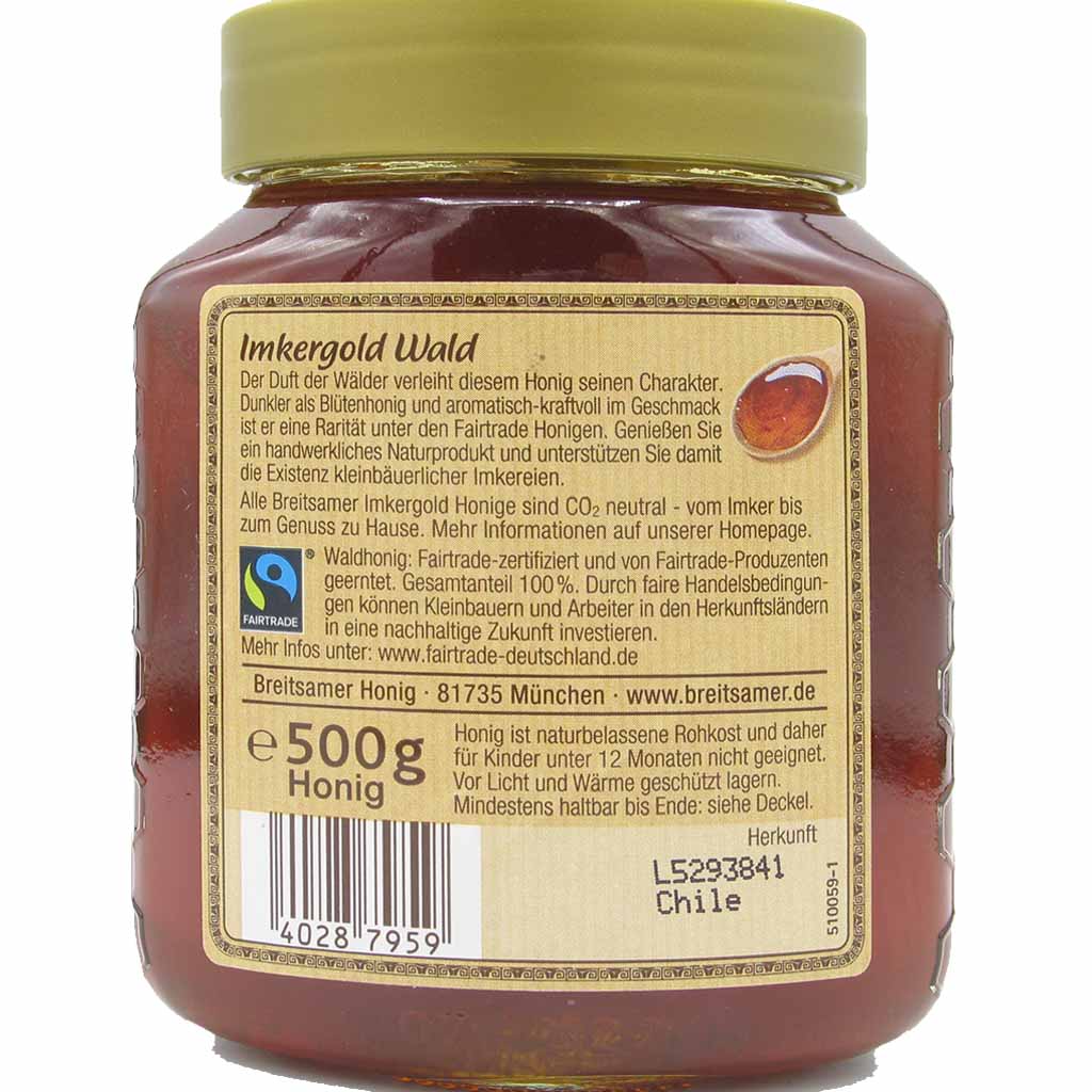 Breitsamer Honig Imkergold Waldhonig Flüssig Fairtrade 500g MHD:30.8.26