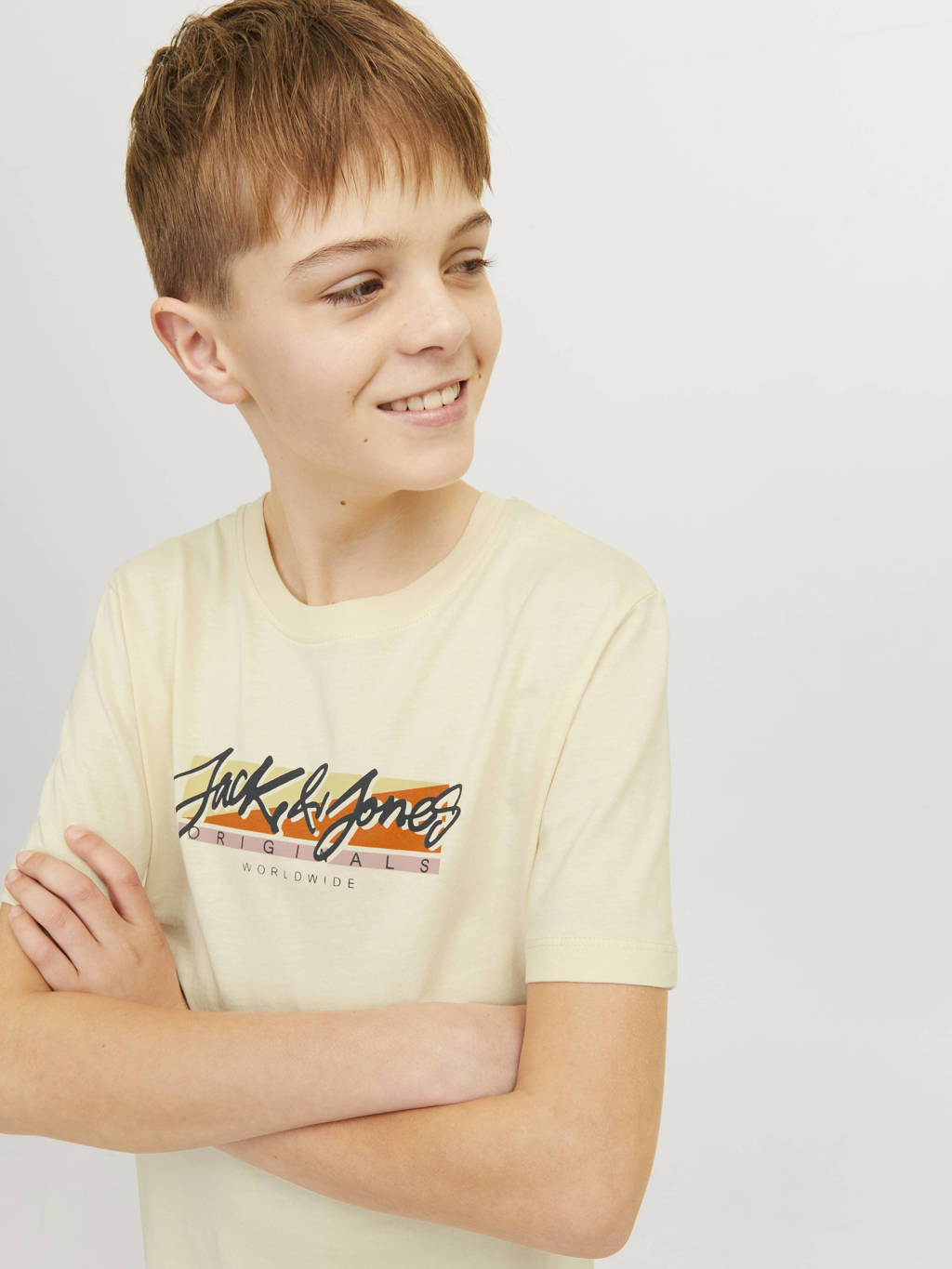 JACK & JONES T-shirt JORTAMPA FASTRUNNER1 met logo ecru