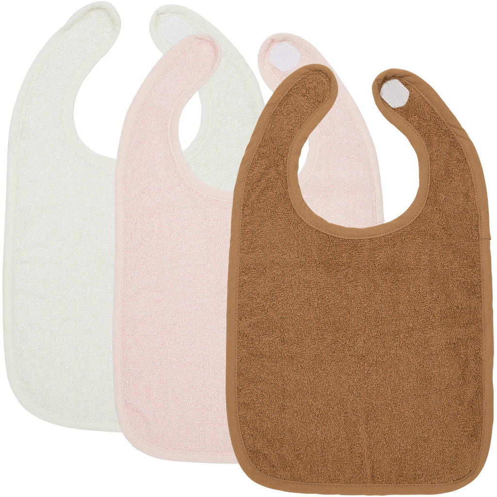 Mooie slabberbasic badstof slab met klittenband - set van 3- Offwhite/Soft Pink/Toffee