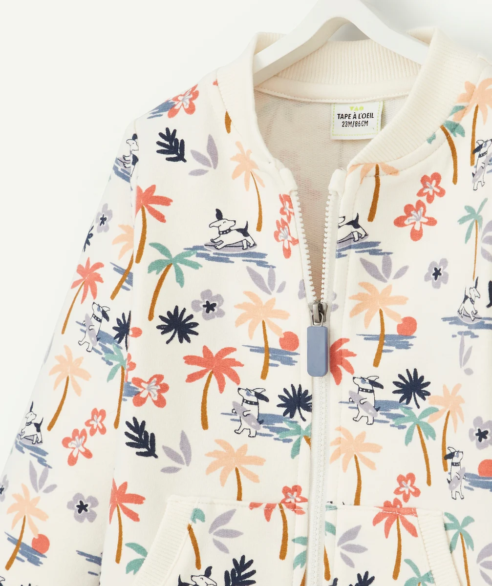 GILET ZIPPÉ BÉBÉ GARÇON ÉCRU ET IMPRIMÉ PALMIERS