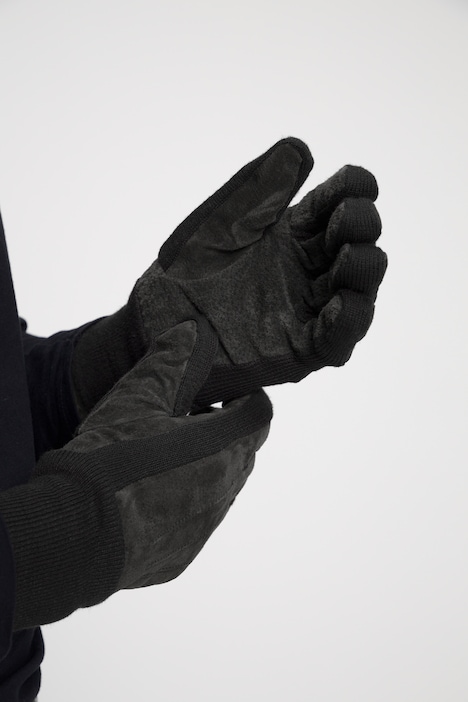 Leder-Handschuhe, Veloursleder, Strick-Einsätze, warmes Futter