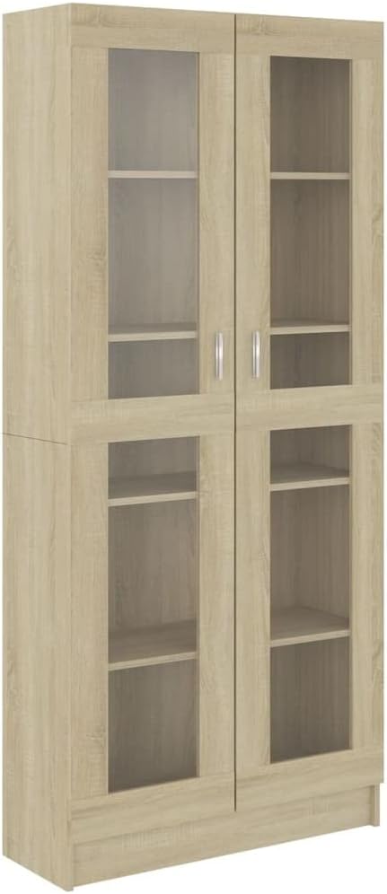 Vitrinenschrank Bücherschrank Aktenschrank Büroschrank Vitrine Schrank Bücherregal Sideboard Sonoma-Eiche 82,5x30,5x185,5 cm Holzwerkstoff