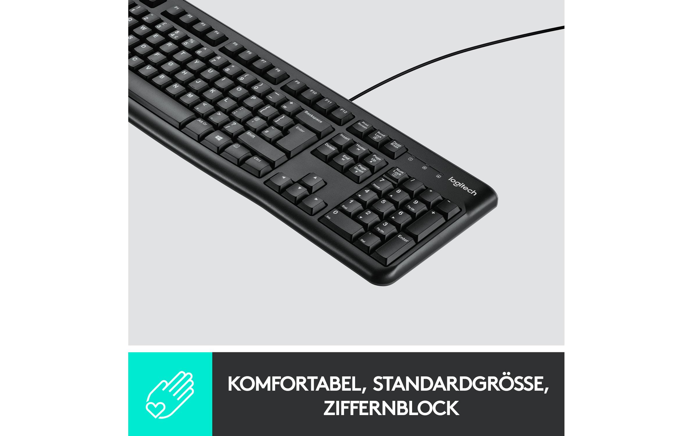 Tastatur K120 CH-Layout, kabelgebundenSpritzwassergeschützte Tastatur in voller Grösse die Komfort und Design vereint