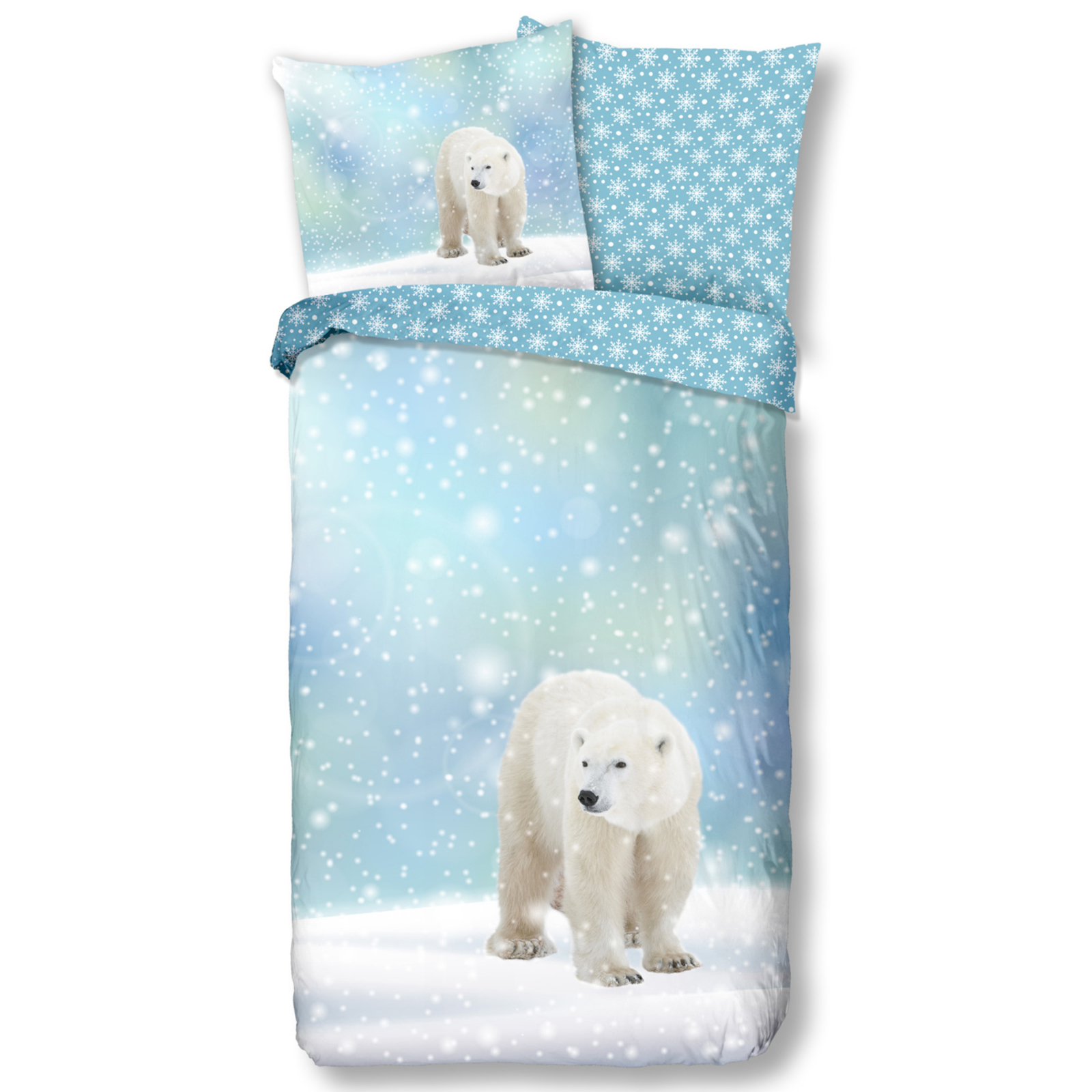Bettwäsche ICEBEAR SCHNEEFLOCKEN - blau-weiß - 135x200 cm