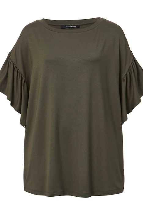 T-Shirt, oversized, U-Boot-Ausschnitt, Rüschen-Halbarm