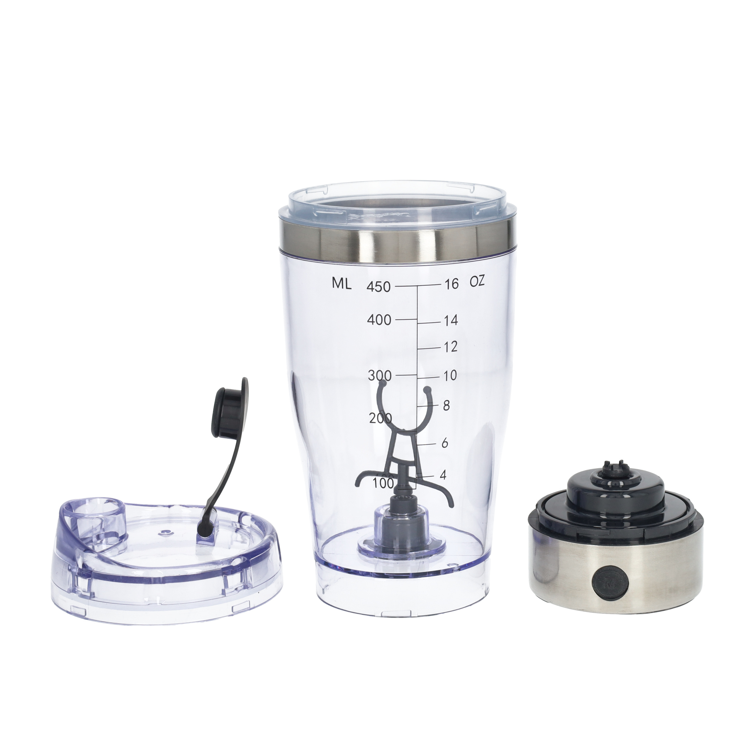 (450ml) Elektrischer Smoothie Blender Protein Shaker Trinkflasche (Batteriebetrieben) - Transparent