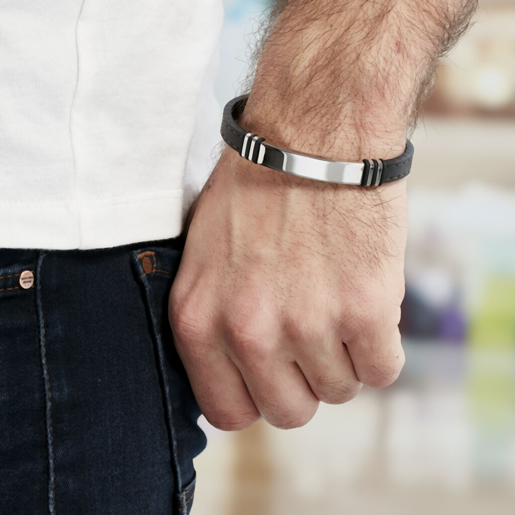 Bracelet Acier Blanc Gerard Caoutchouc Noir