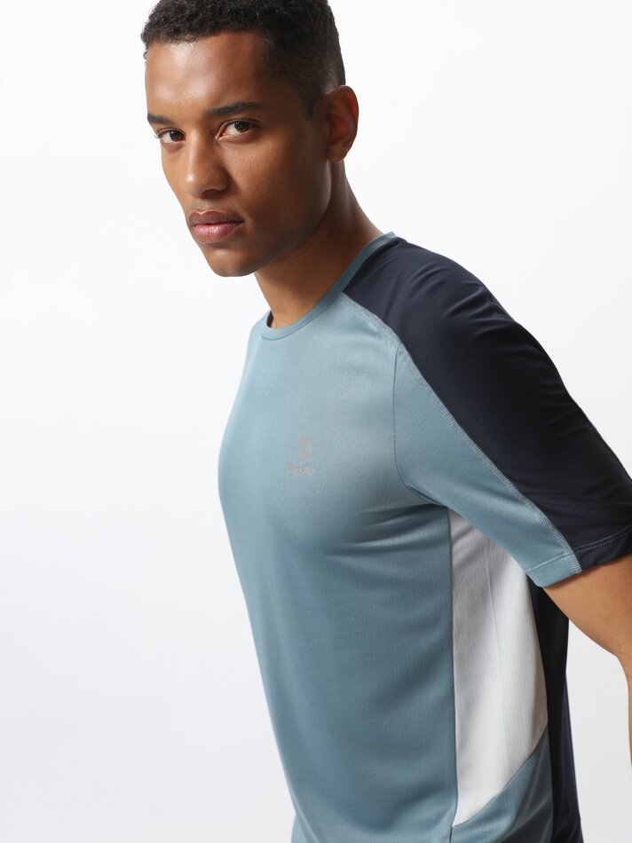 Camiseta esportiva colorblock - Azul Médio